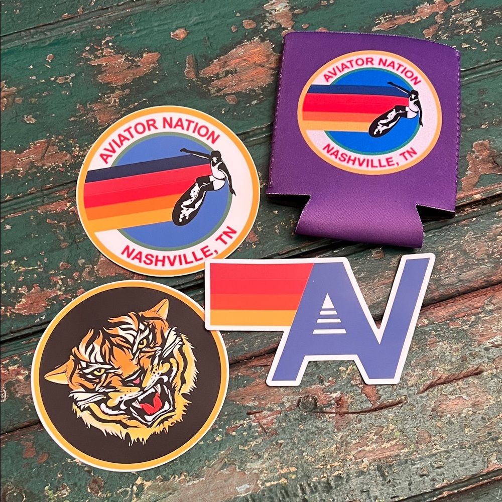 Aviator Nation Purple Koozie and Sticker Set